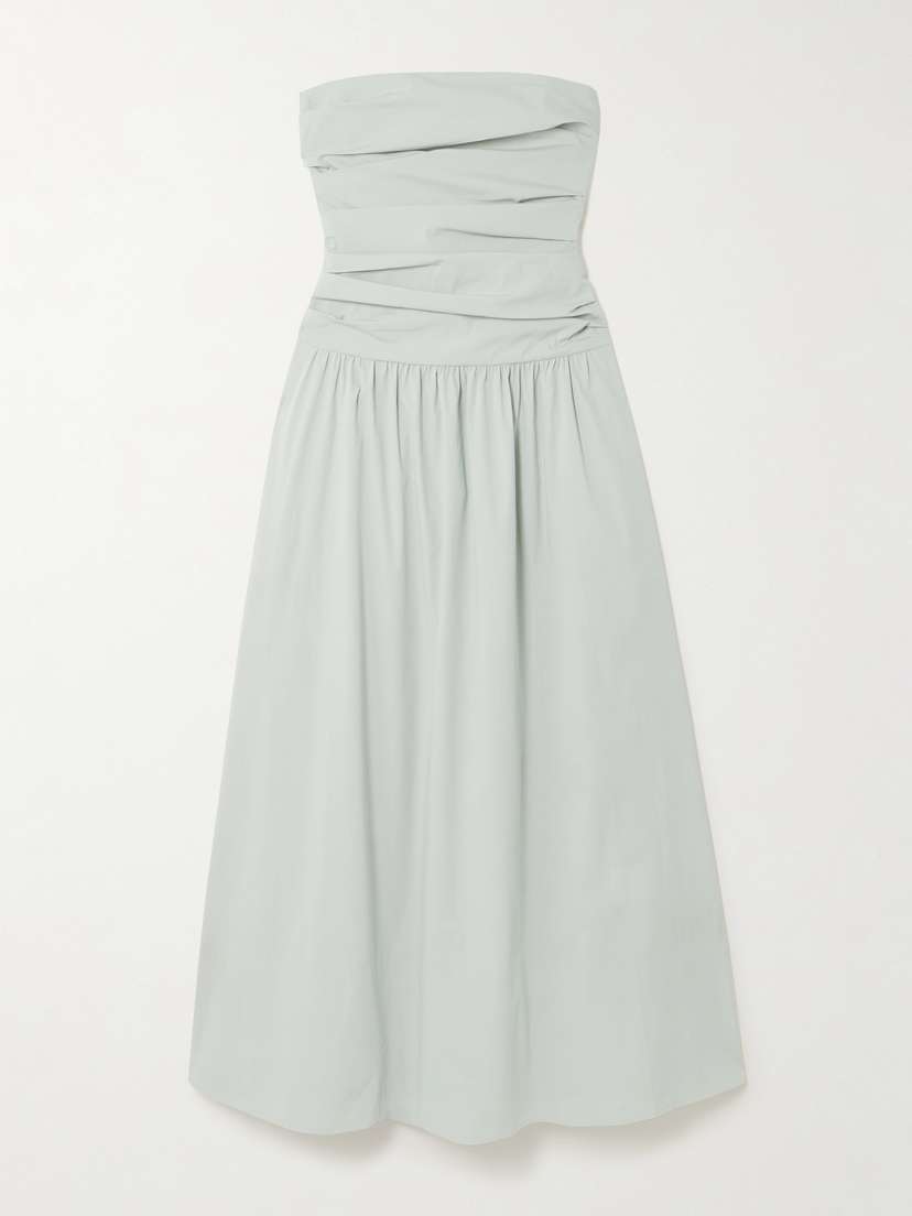 St. Agni Strapless Tie-back Crinkled Cotton-blend Maxi Dress