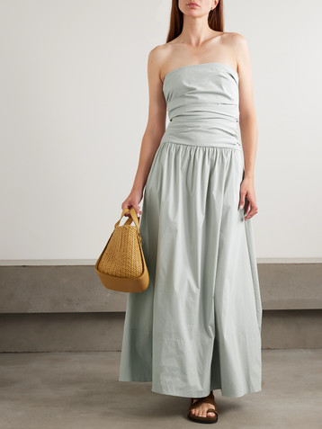 St. Agni Strapless tie-back crinkled cotton-blend maxi dress