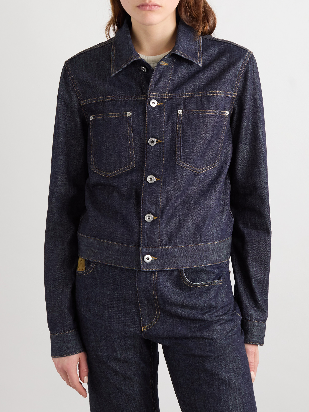 Bottega Veneta Intrecciato Suede-trimmed Denim Jacket