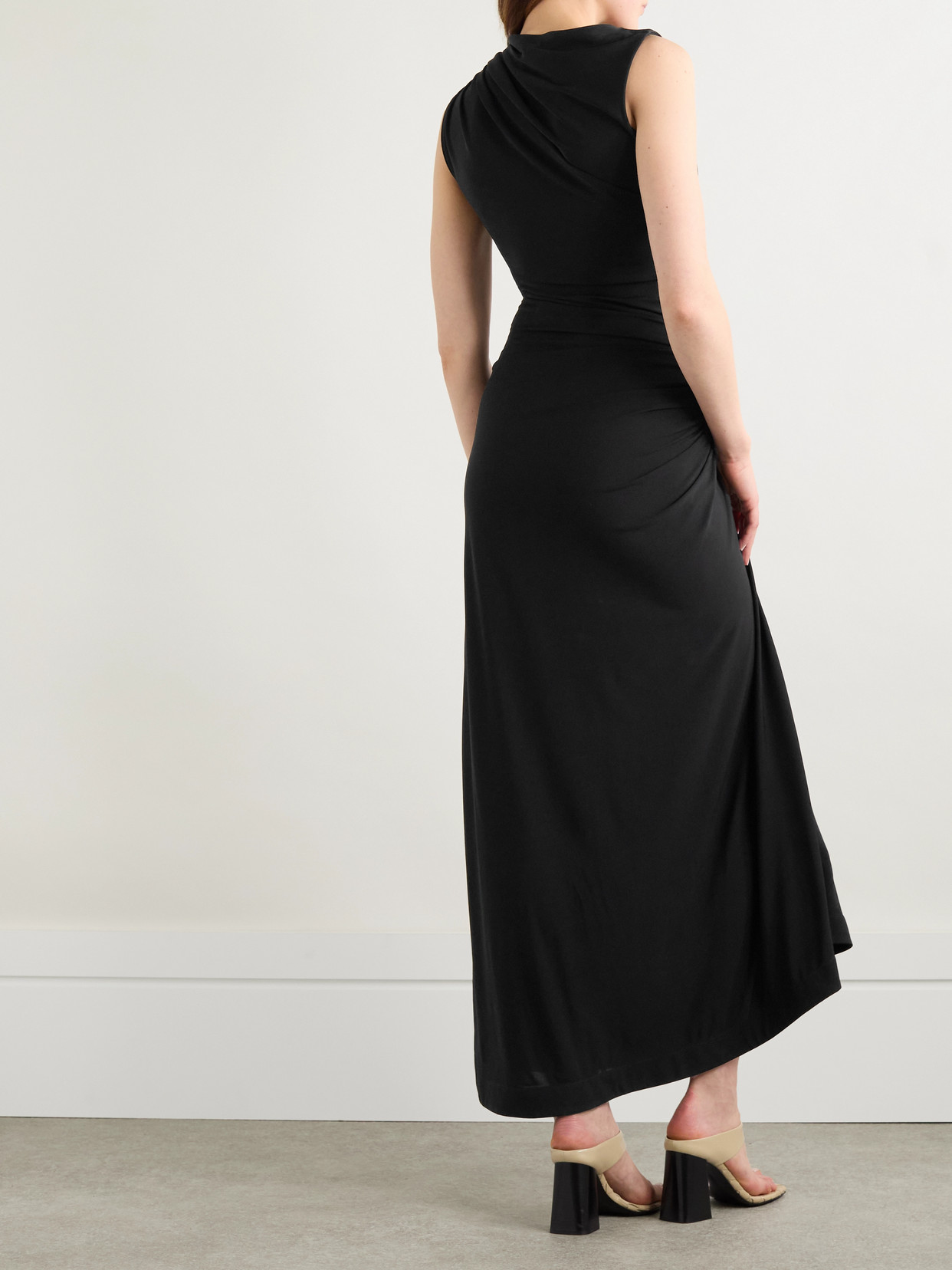 BOTTEGA VENETA GATHERED EMBELLISHED CREPE-JERSEY MAXI DRESS