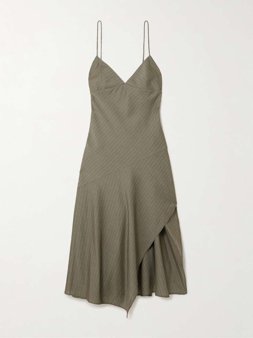 St. Agni Paneled Asymmetric Pinstriped Cotton-blend Twill Dress