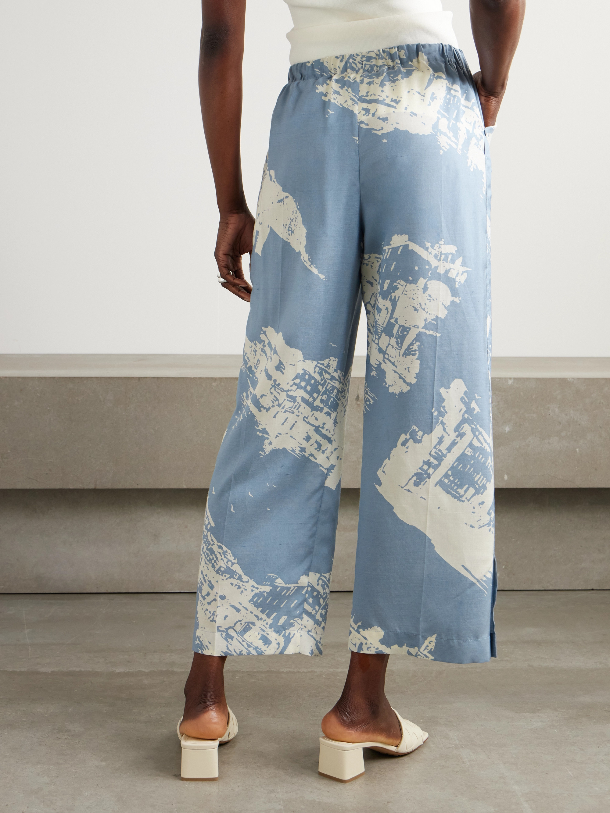 Bottega Veneta Printed silk and cotton-blend shantung wide-leg pants