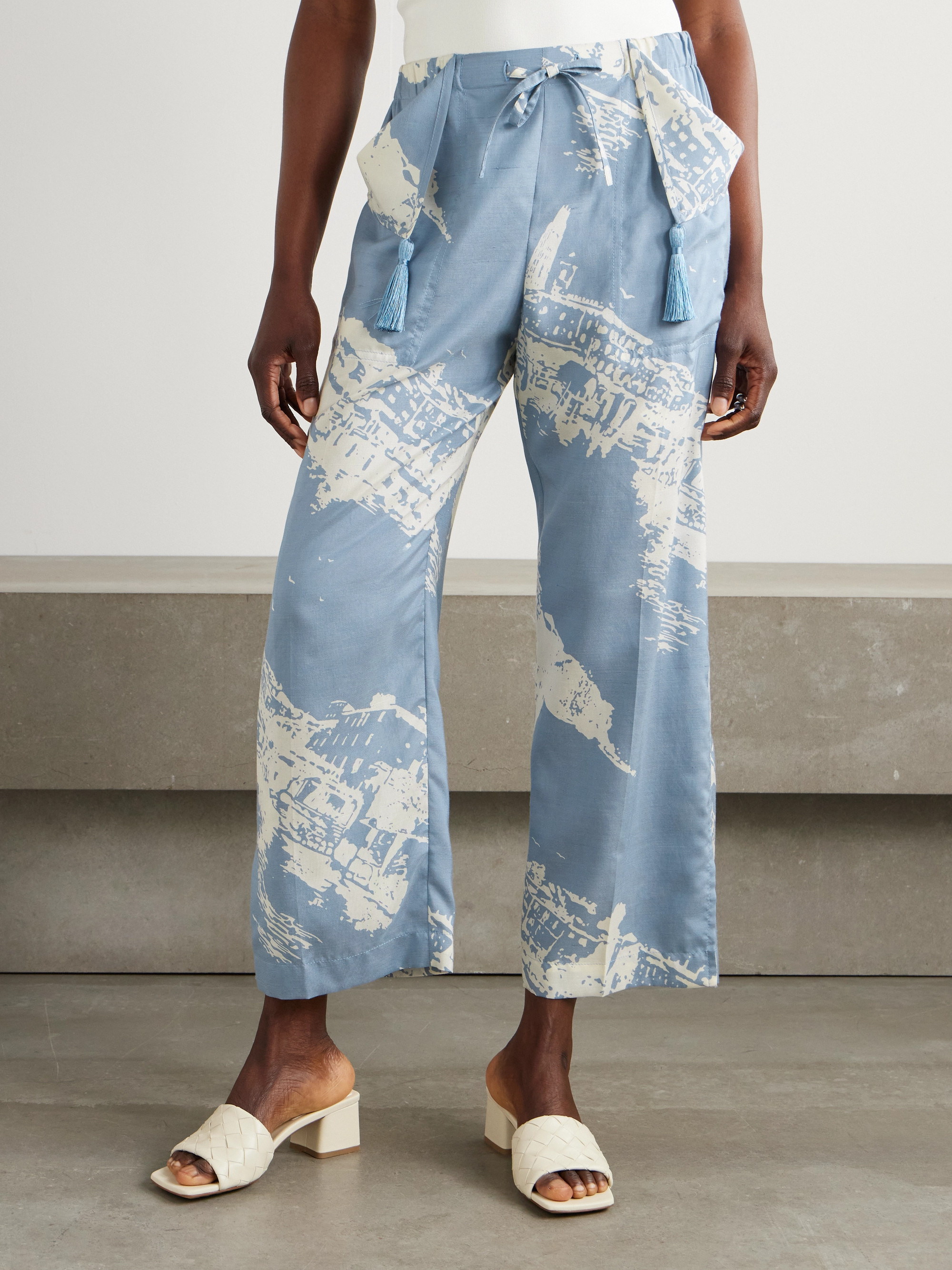 Bottega Veneta Printed silk and cotton-blend shantung wide-leg pants