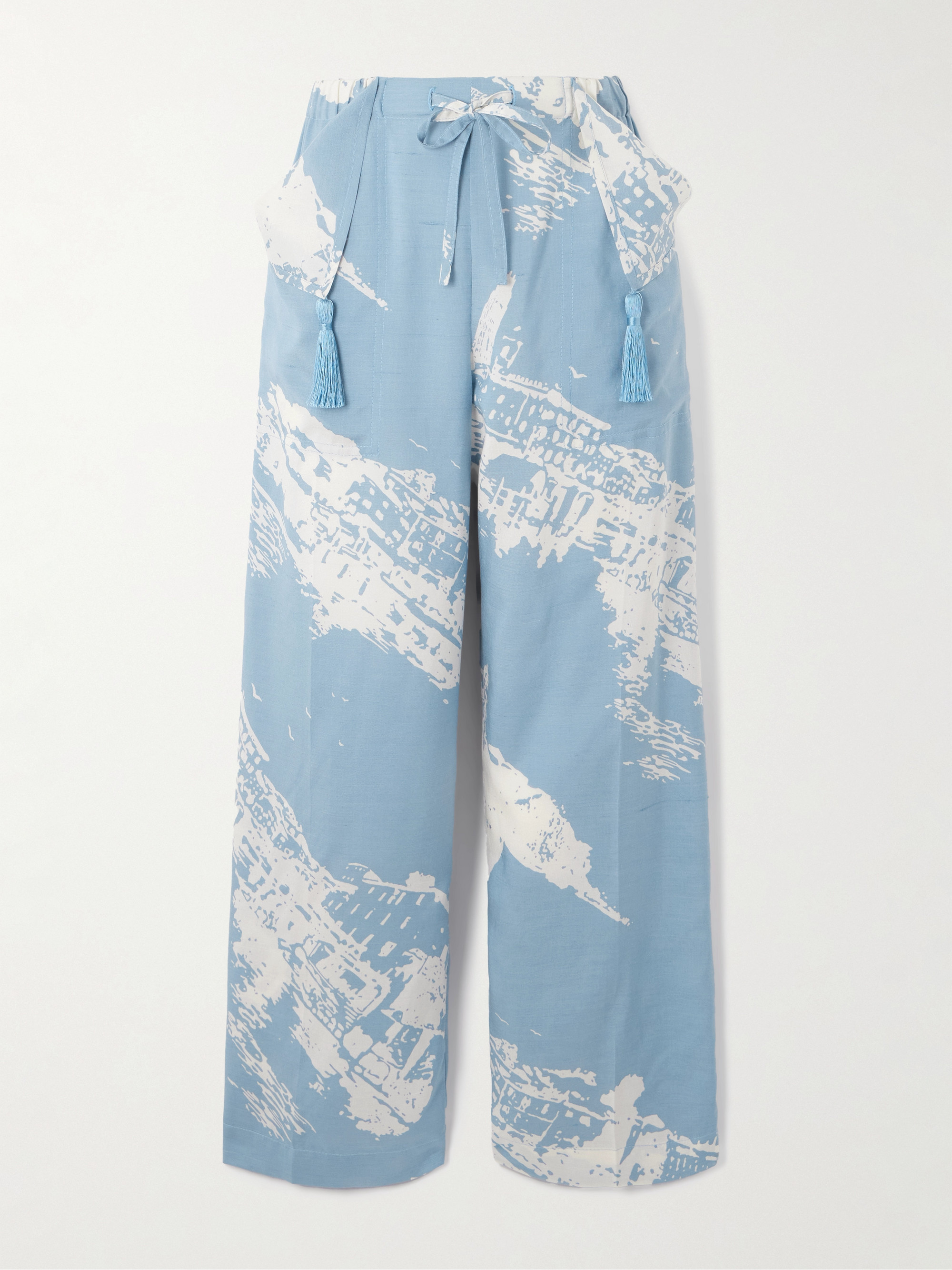 Bottega Veneta Printed silk and cotton-blend shantung wide-leg pants