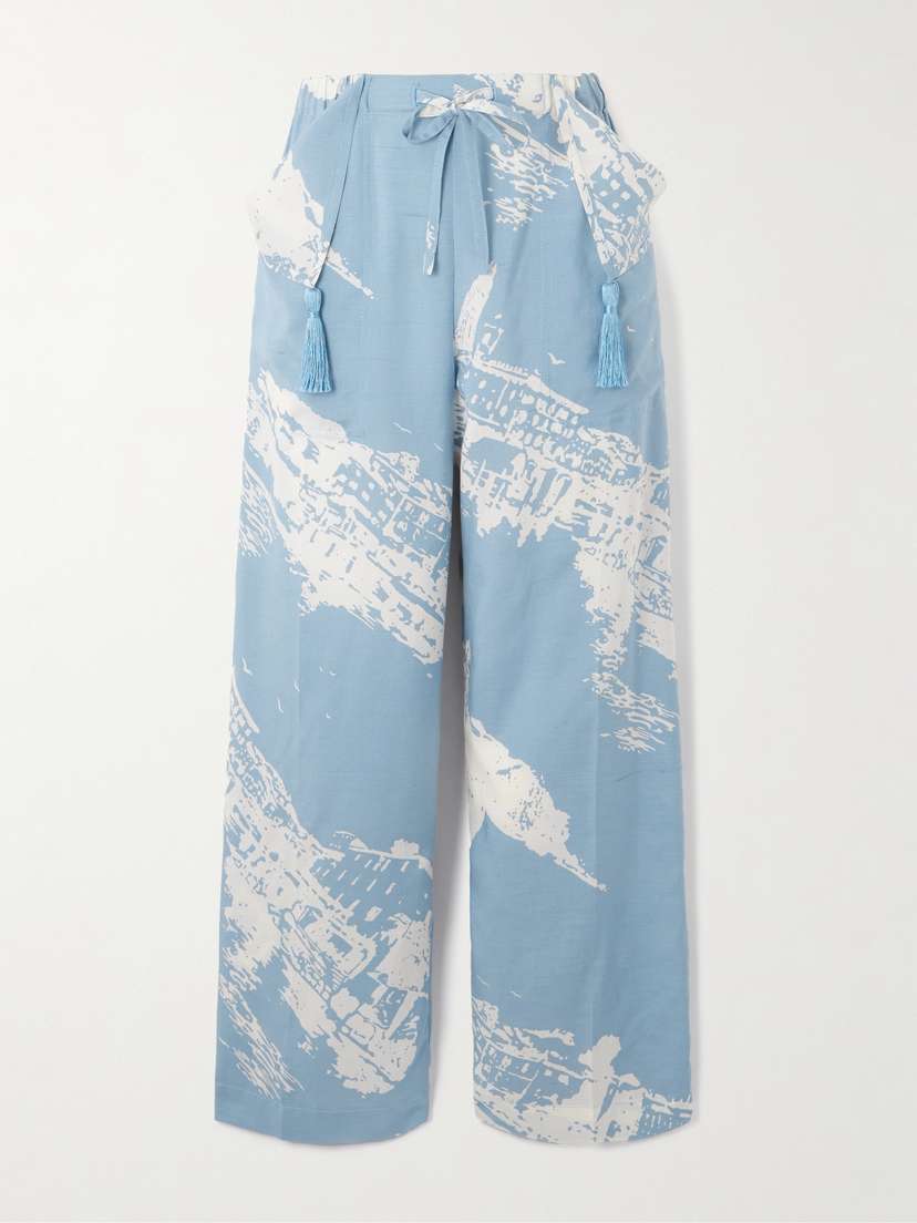 Printed Silk And Cotton-blend Shantung Wide-leg Pants