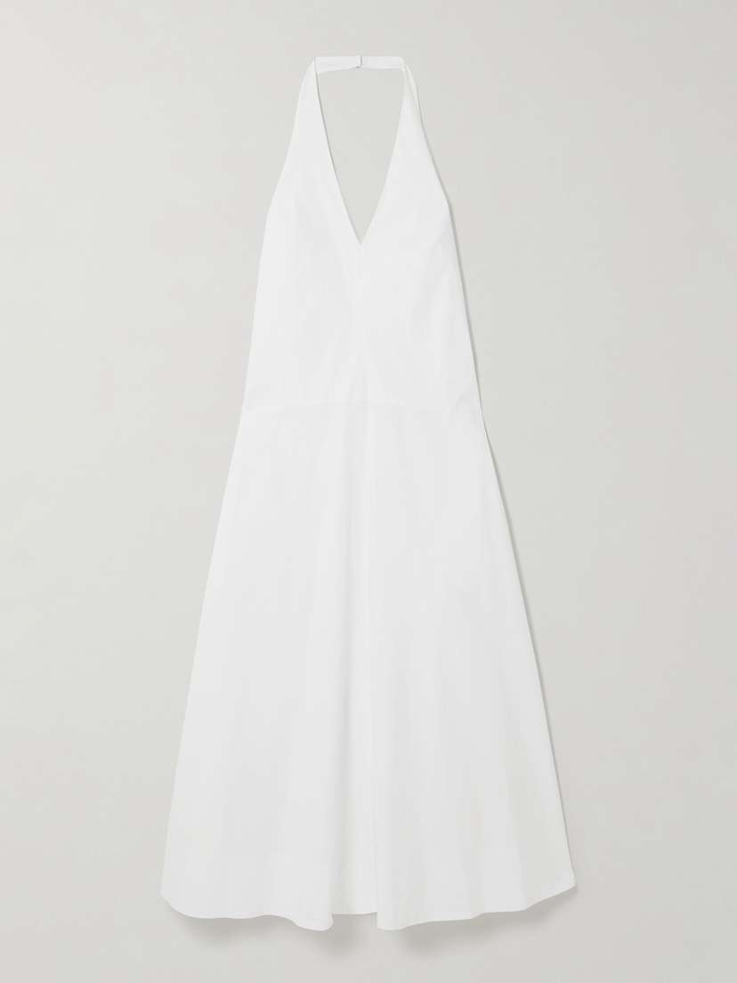 St. Agni Crinkled Cotton-blend Poplin Halterneck Maxi Dress