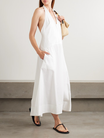 St. Agni Crinkled cotton-blend poplin halterneck maxi dress