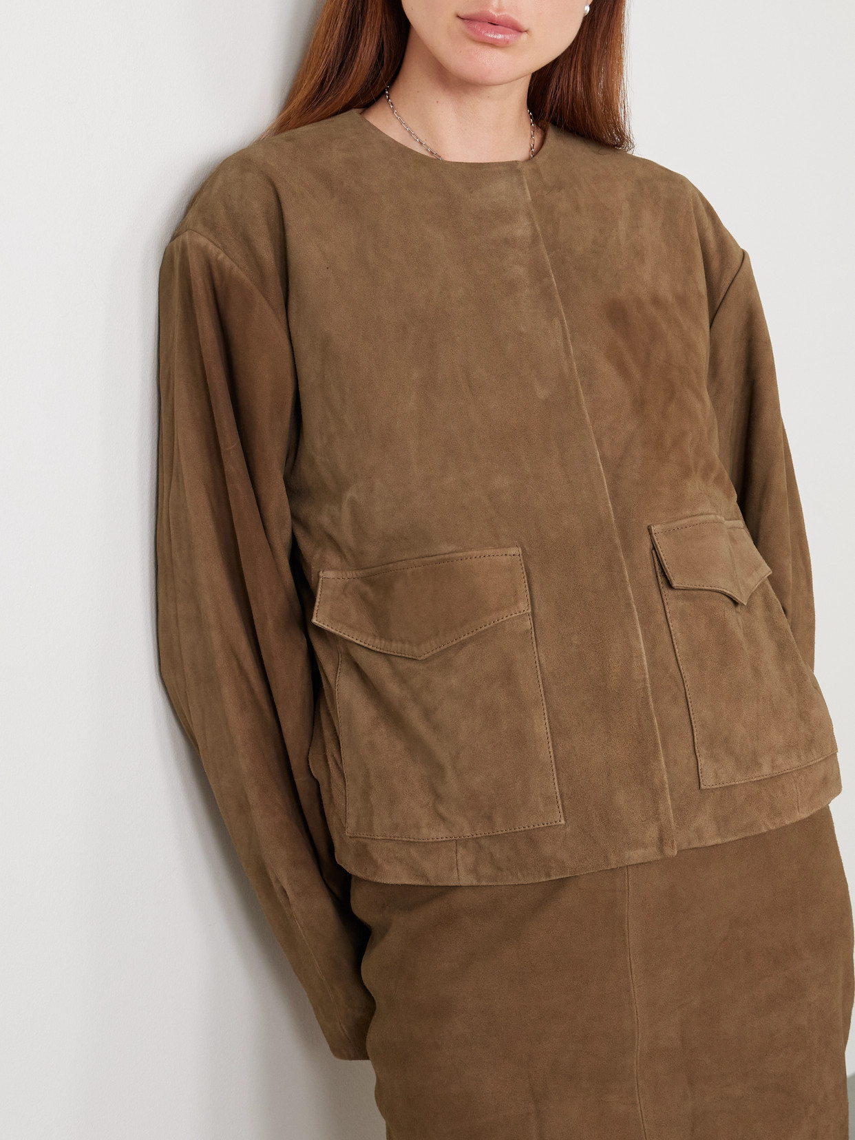 St Agni Utility Cocoon Suede Jacket In Brown