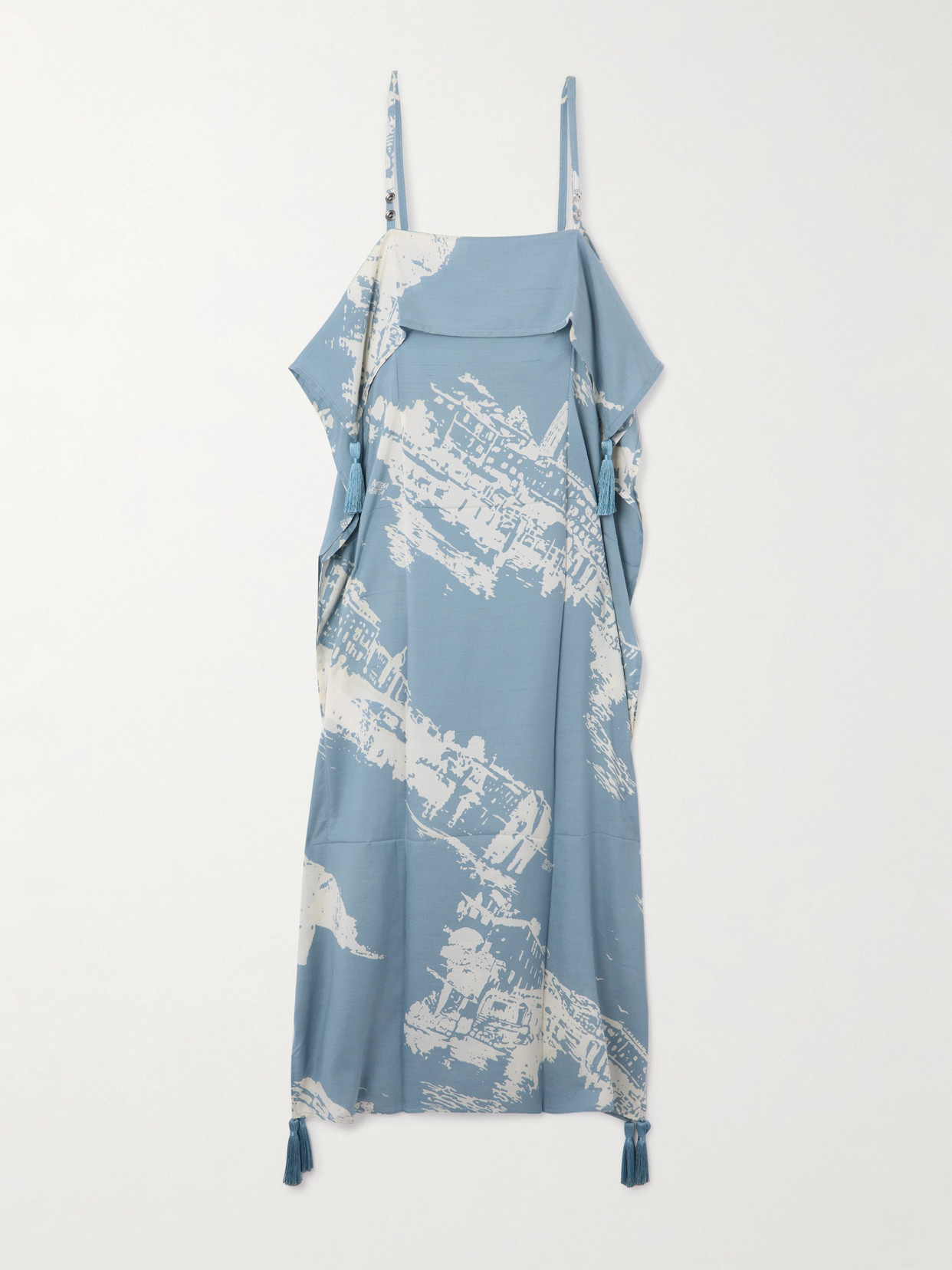 Bottega Veneta Tasseled Printed Silk And Cotton-blend Midi Dress