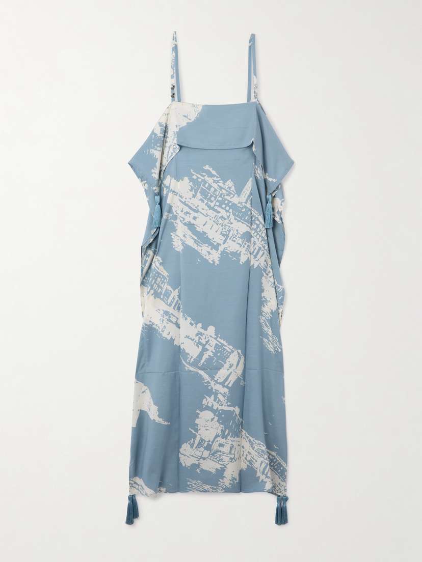 Bottega Veneta Tasseled Printed Silk And Cotton-blend Midi Dress