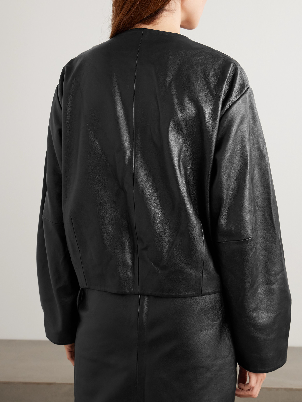 St Agni Utility Cocoon Leather Jacket In Black