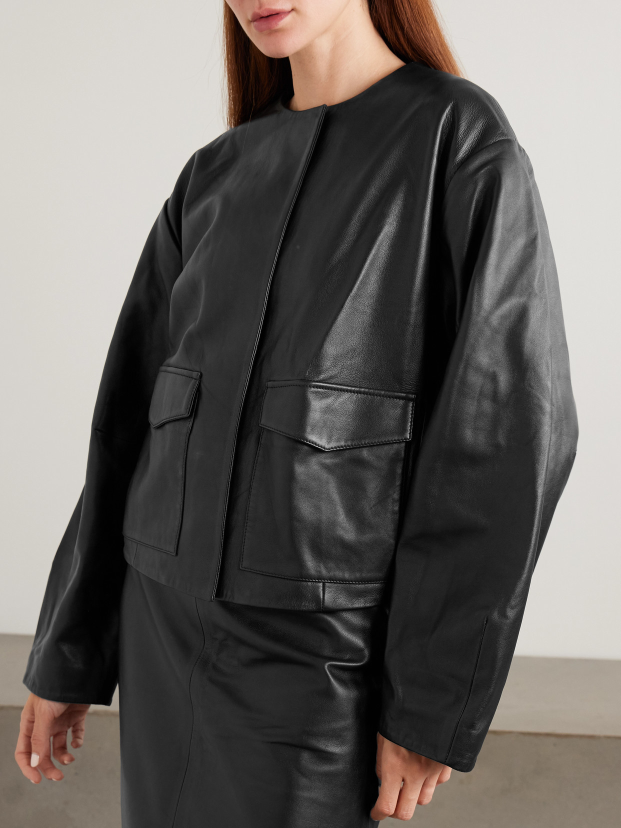 St Agni Utility Cocoon Leather Jacket In Black