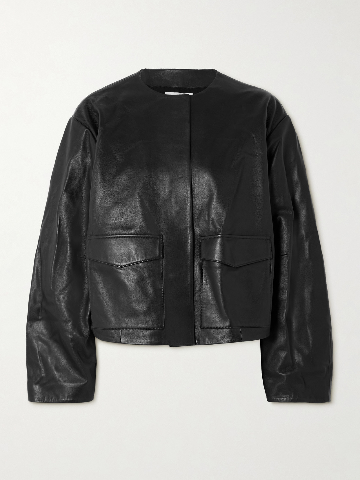 St Agni Utility Cocoon Leather Jacket In Black