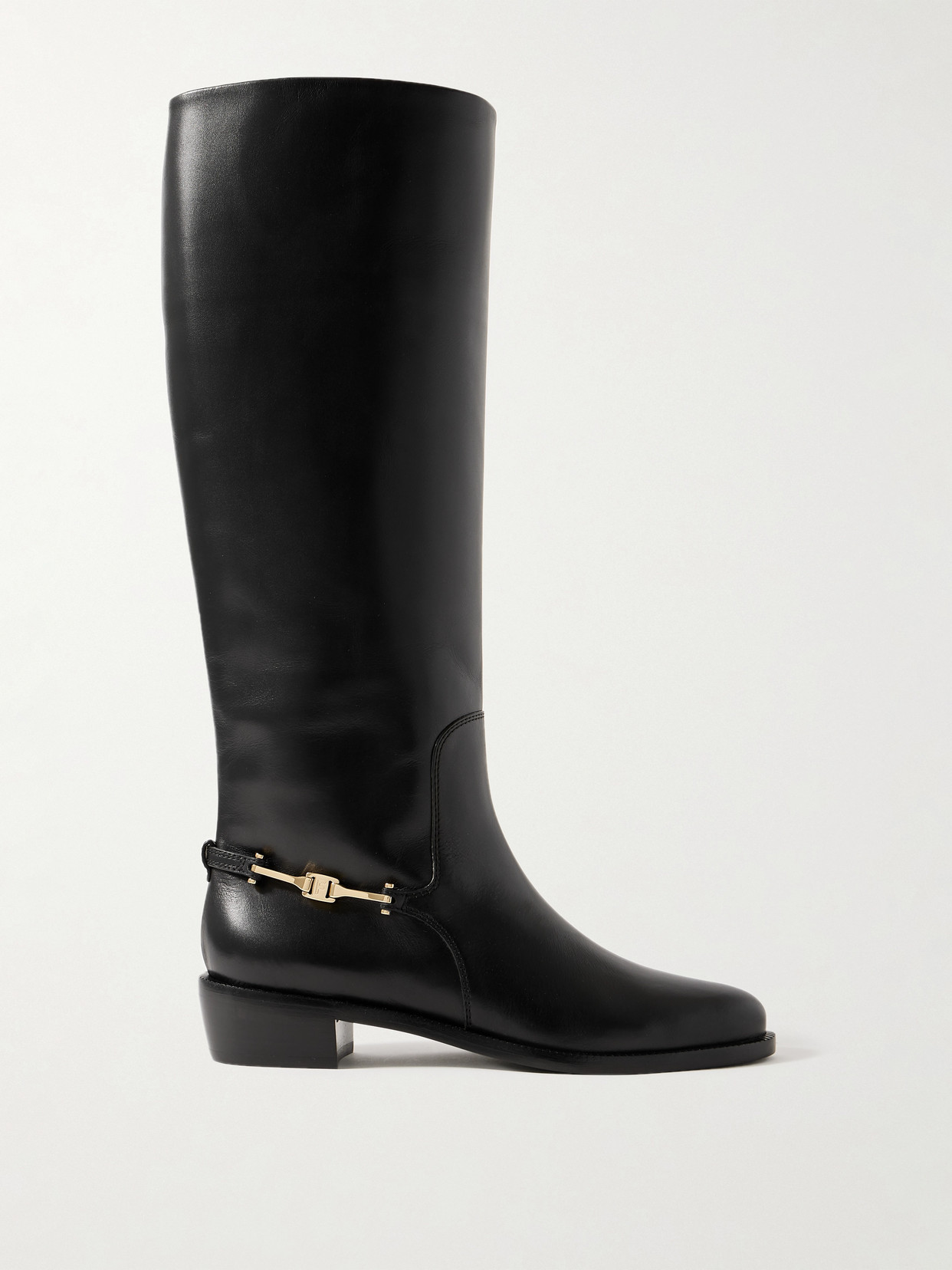 Ferragamo Therma Embellished Leather Knee Boots In Black