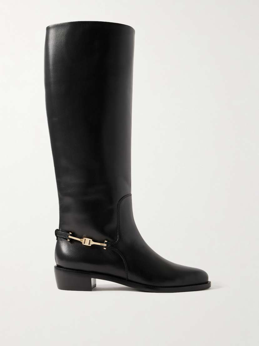 Ferragamo Therma Embellished Leather Knee Boots