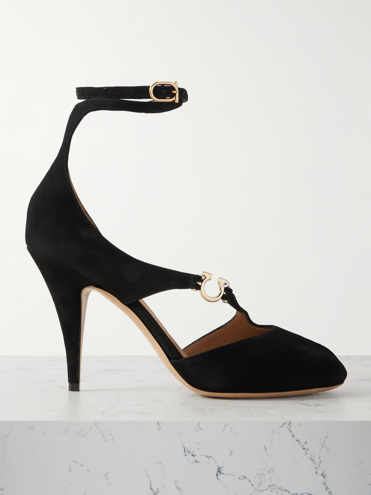 Ferragamo Molly Embellished Suede Pumps In Black