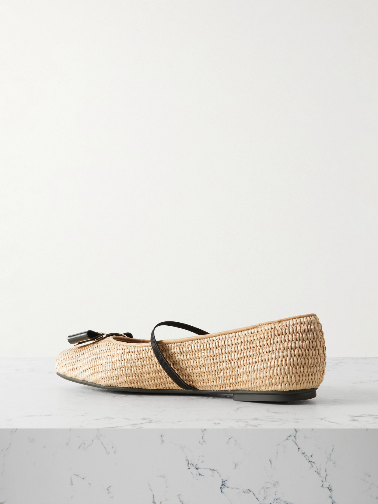 Ferragamo New Vara Embellished Raffia Flats