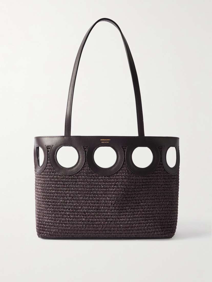 Ferragamo Leather-trimmed Raffia Tote