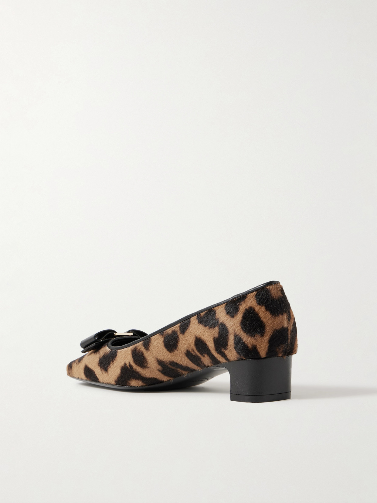 Ferragamo Rirri Bow-detailed Leather-trimmed Leopard-print Calf Hair Pumps In Animal Print