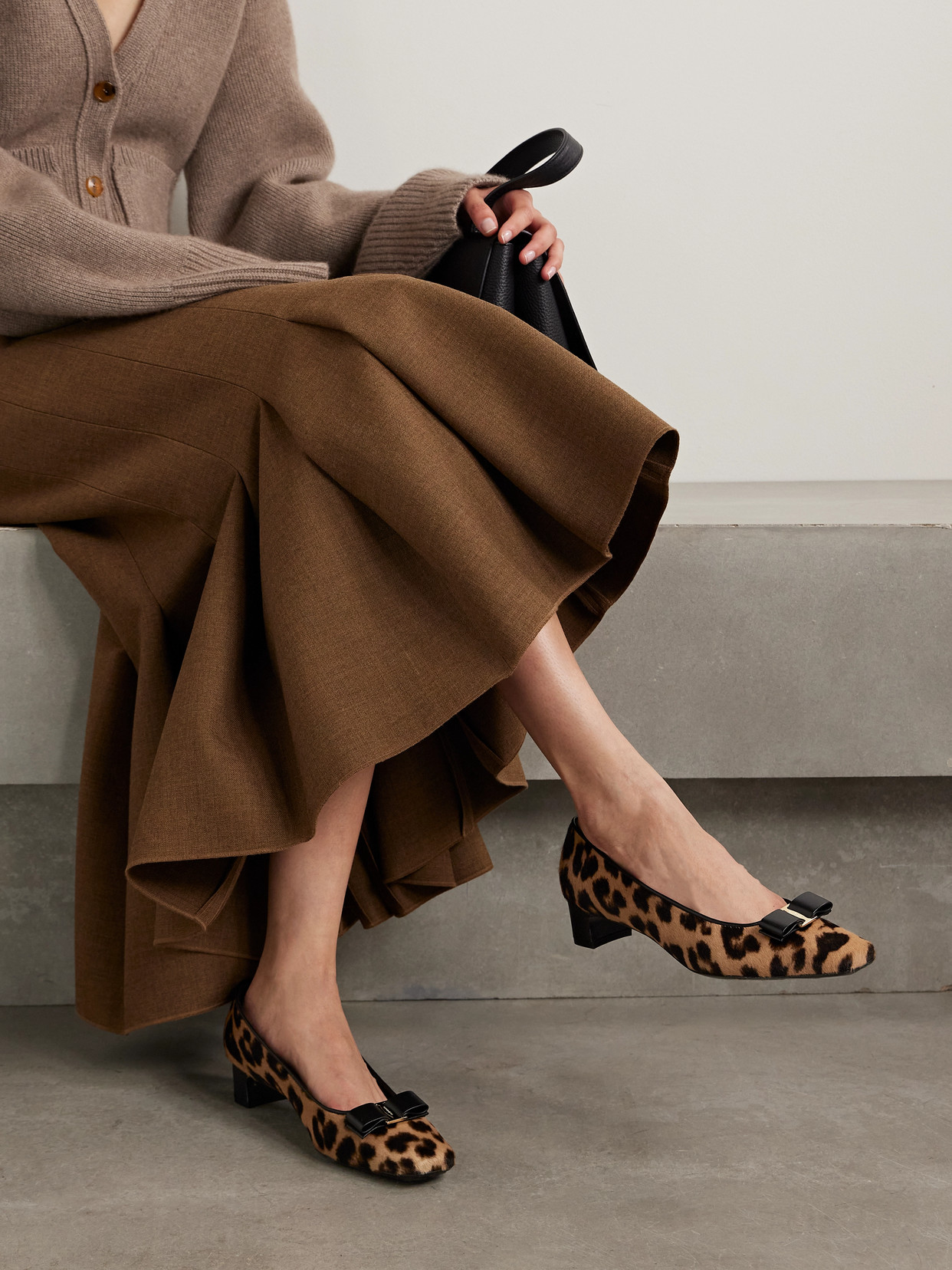 Ferragamo Rirri Bow-detailed Leather-trimmed Leopard-print Calf Hair Pumps In Animal Print