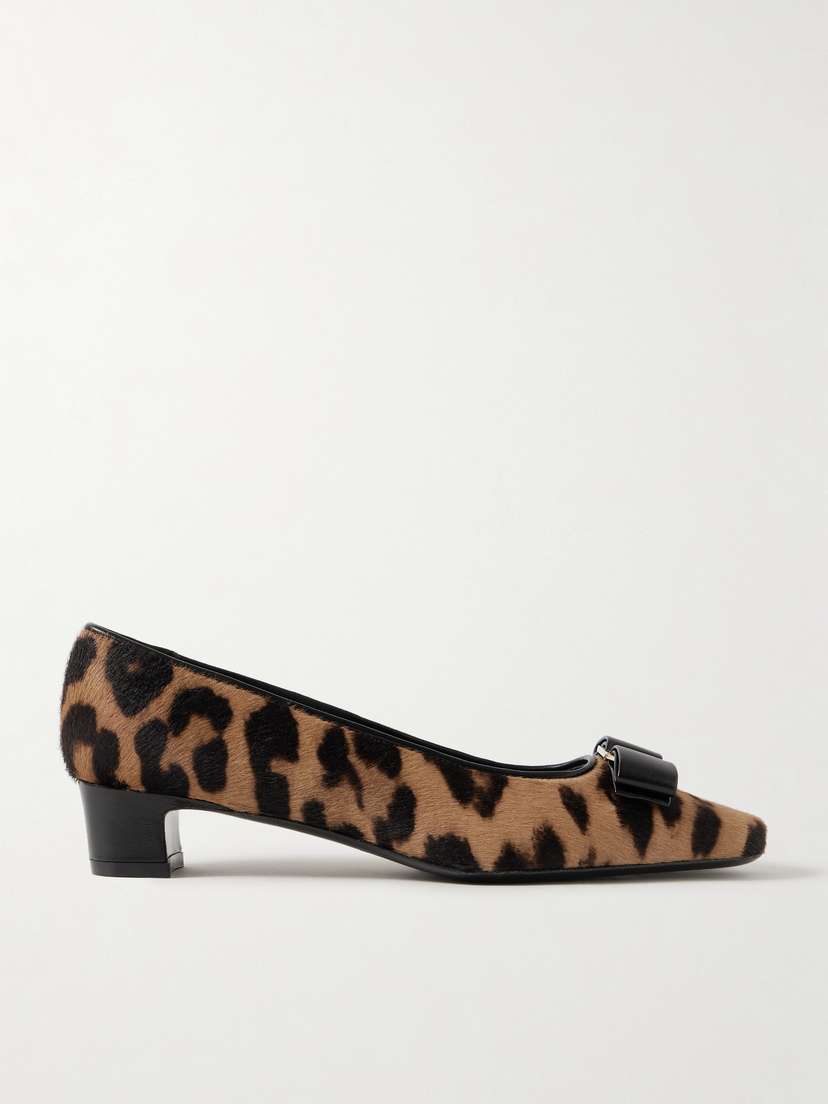 Ferragamo Rirri Bow-detailed Leather-trimmed Leopard-print Calf Hair Pumps