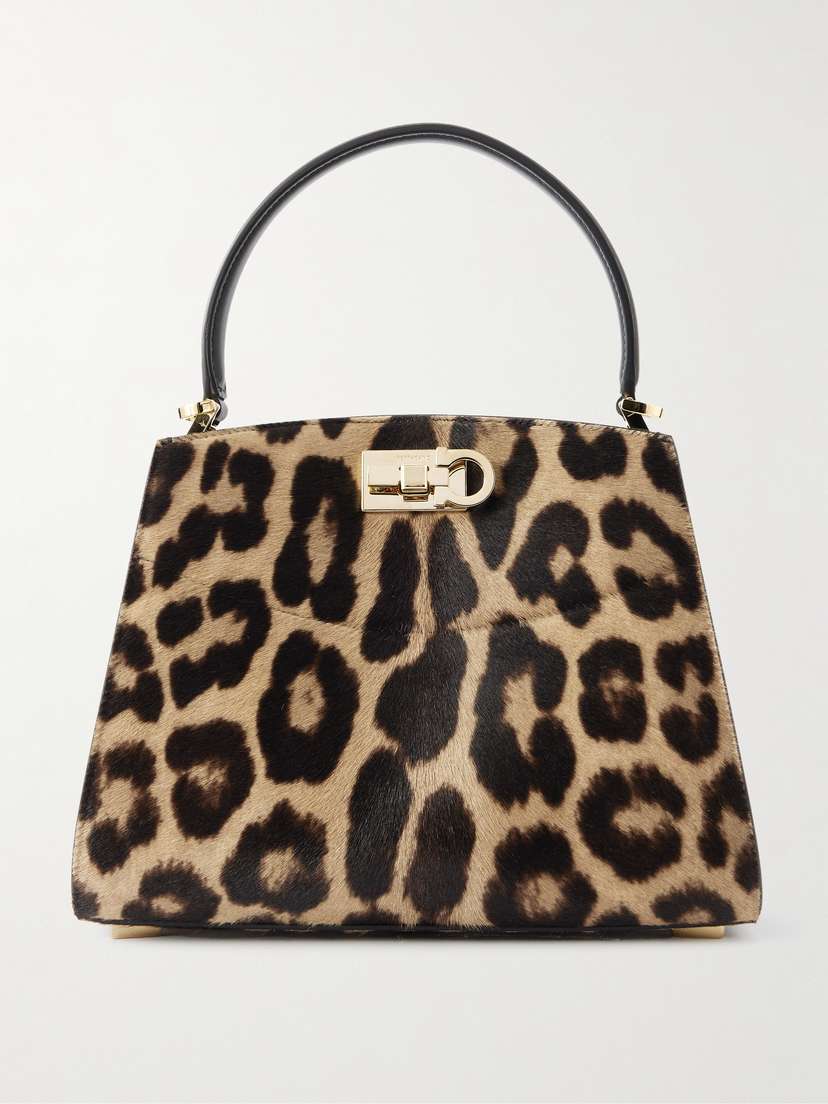 Ferragamo St. Box Leather-trimmed Leopard-print Pony Hair Tote
