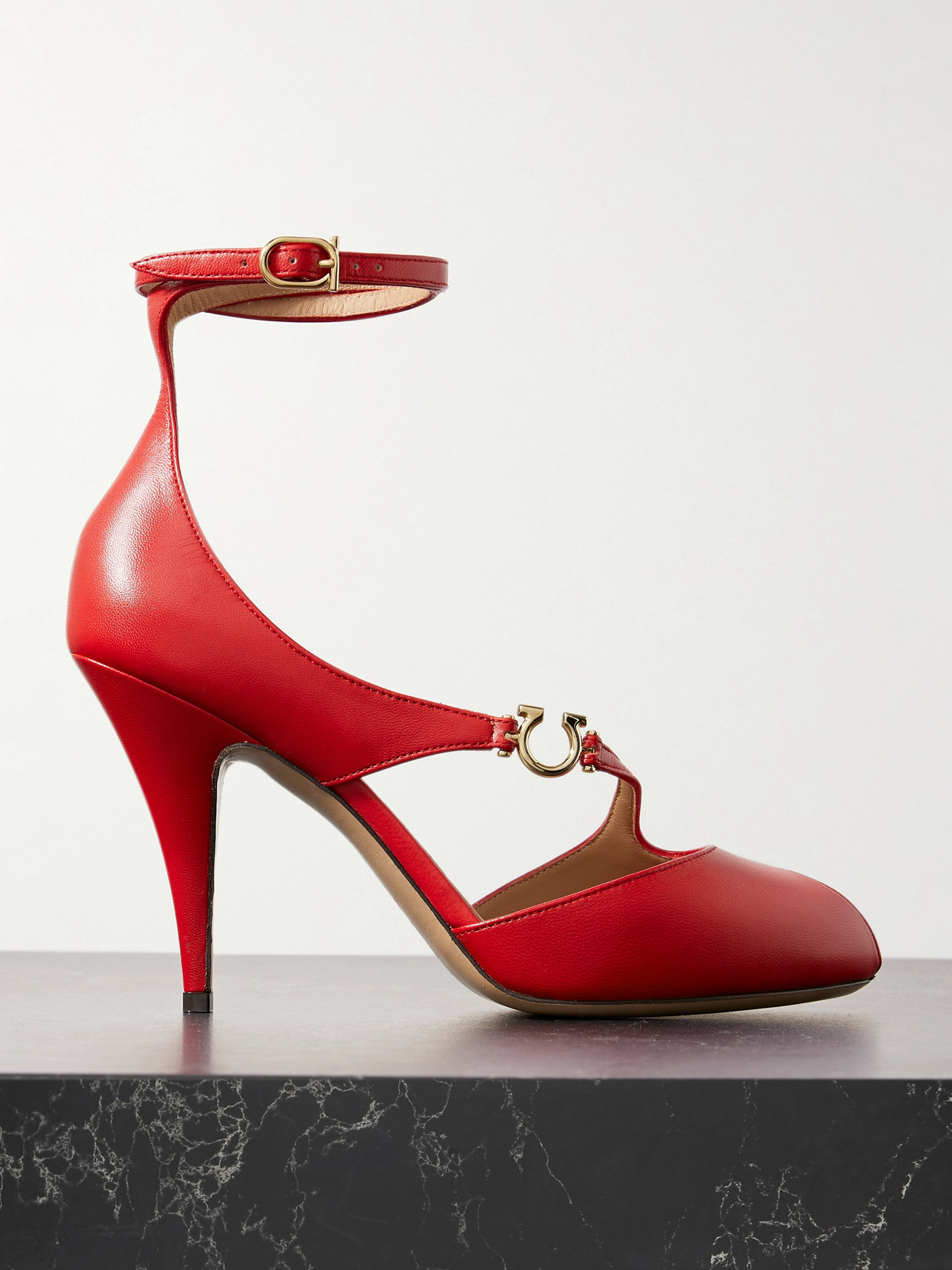 Ferragamo Molly Embellished Leather Pumps In Red