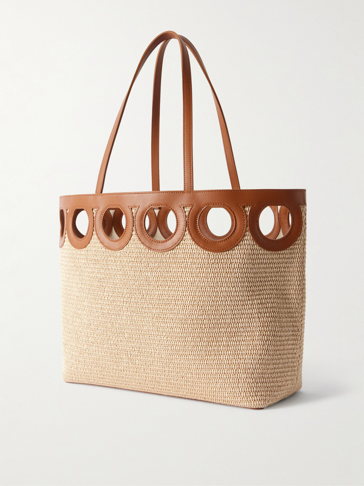 Ferragamo Leather-trimmed Raffia Tote