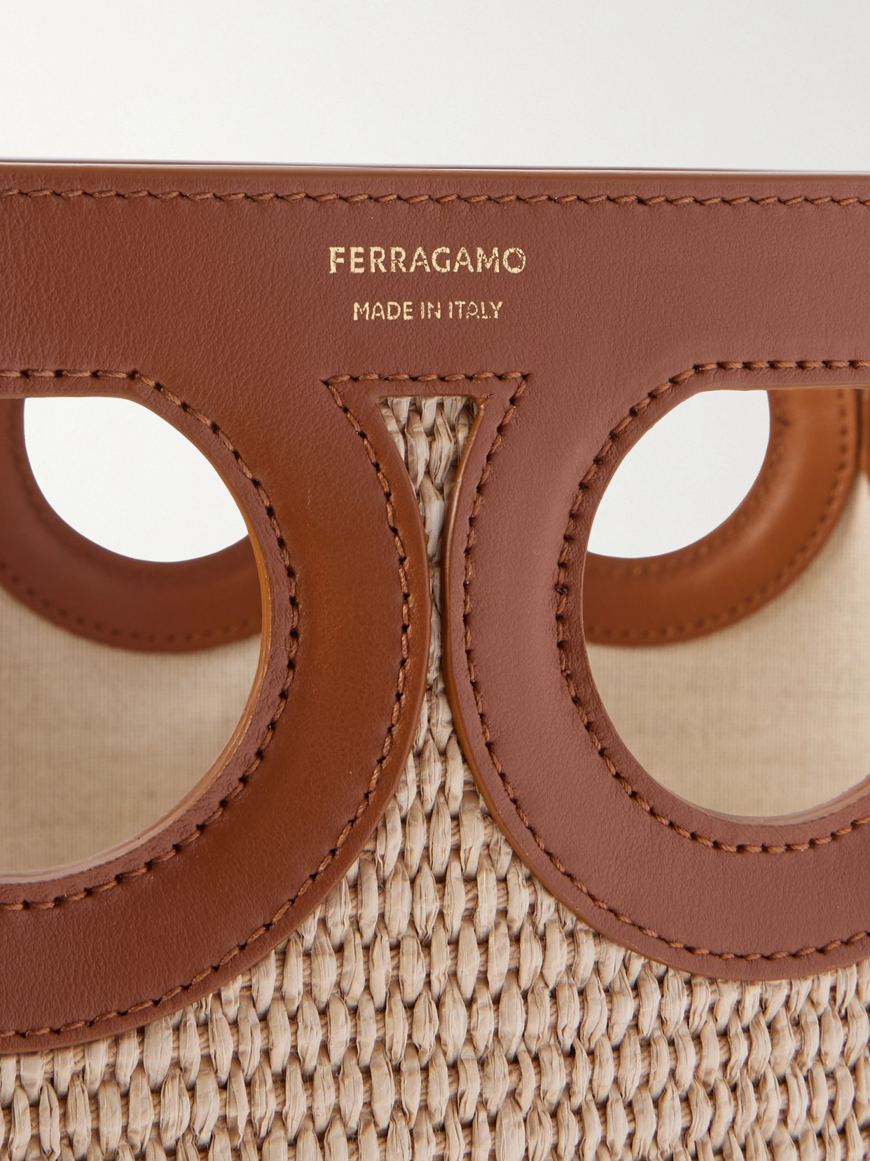 Ferragamo Leather-trimmed Raffia Tote