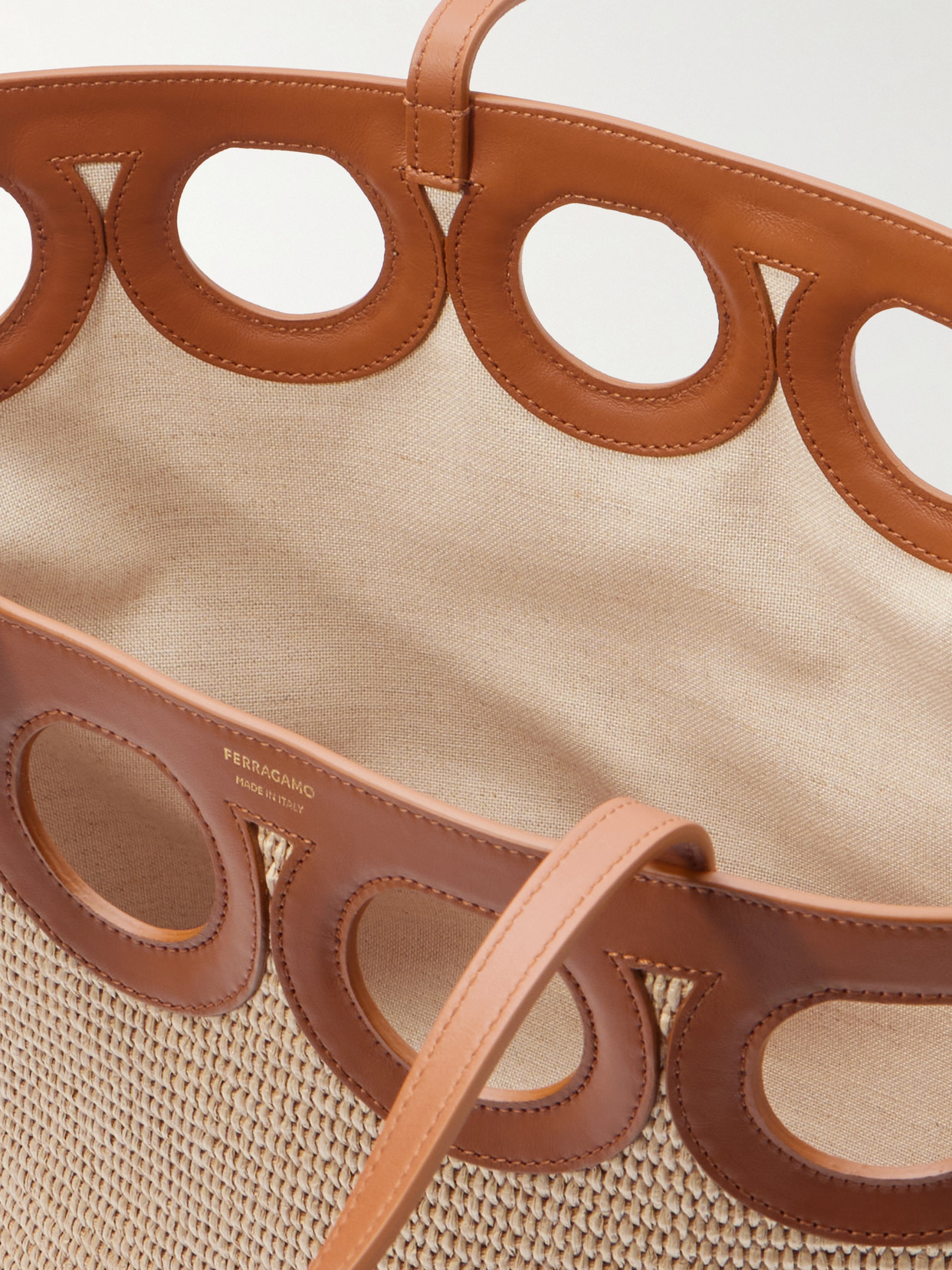 Ferragamo Leather-trimmed Raffia Tote