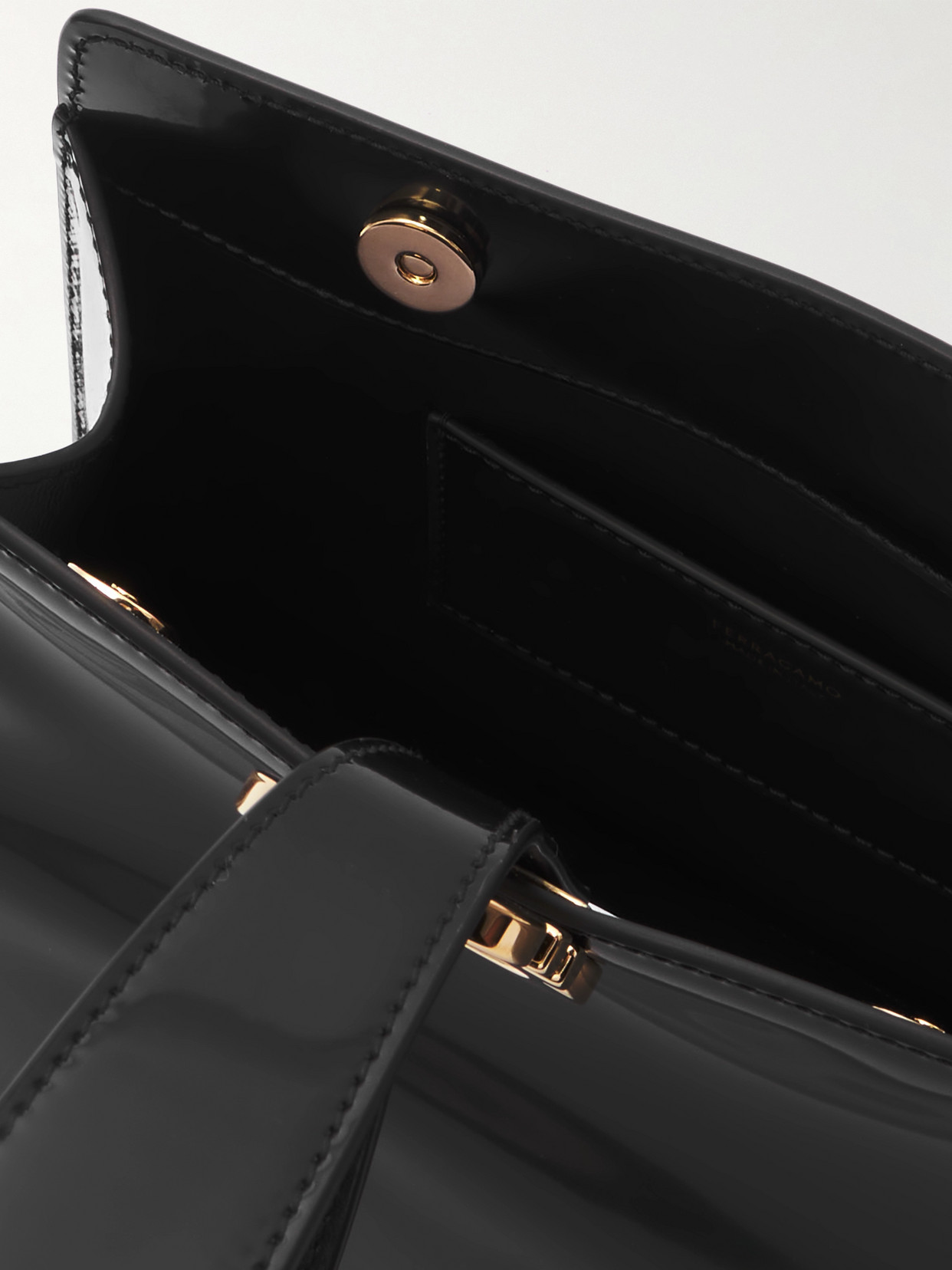 Ferragamo Mini Embellished Patent-leather Clutch