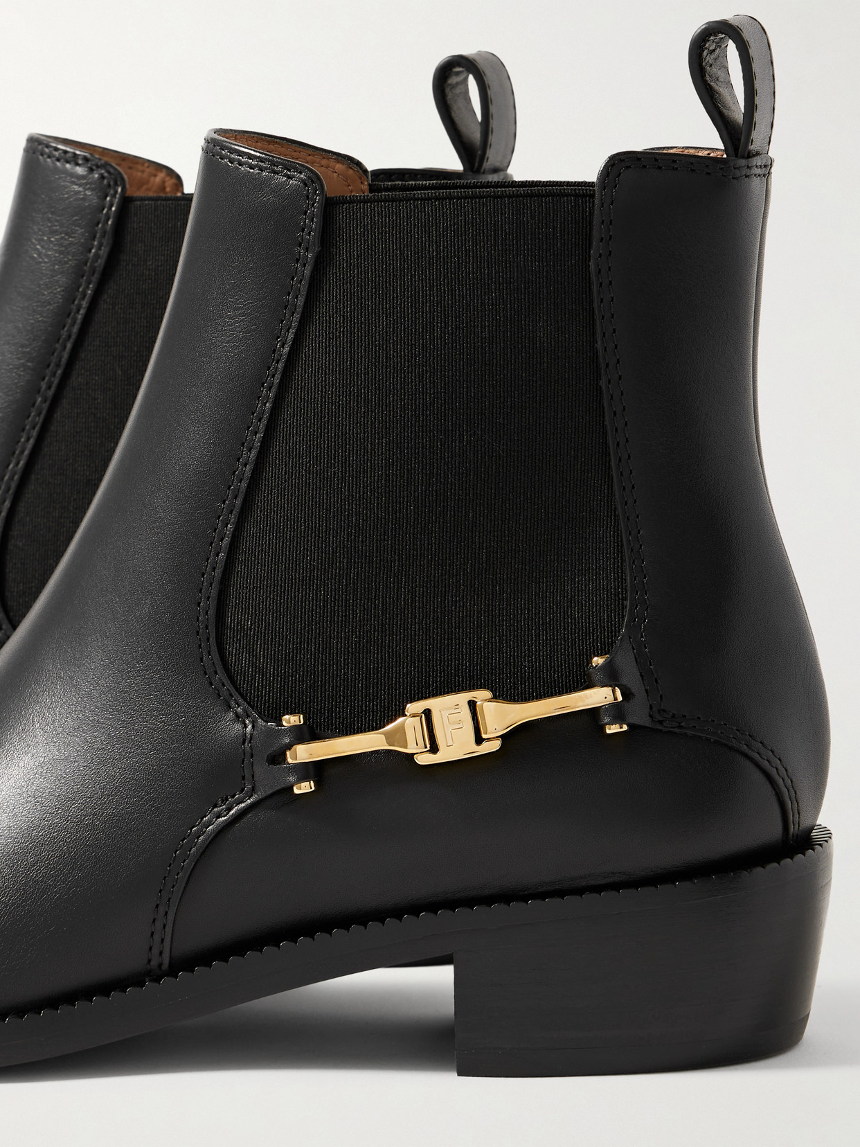 Ferragamo Embellished Leather Chelsea Boots In Black