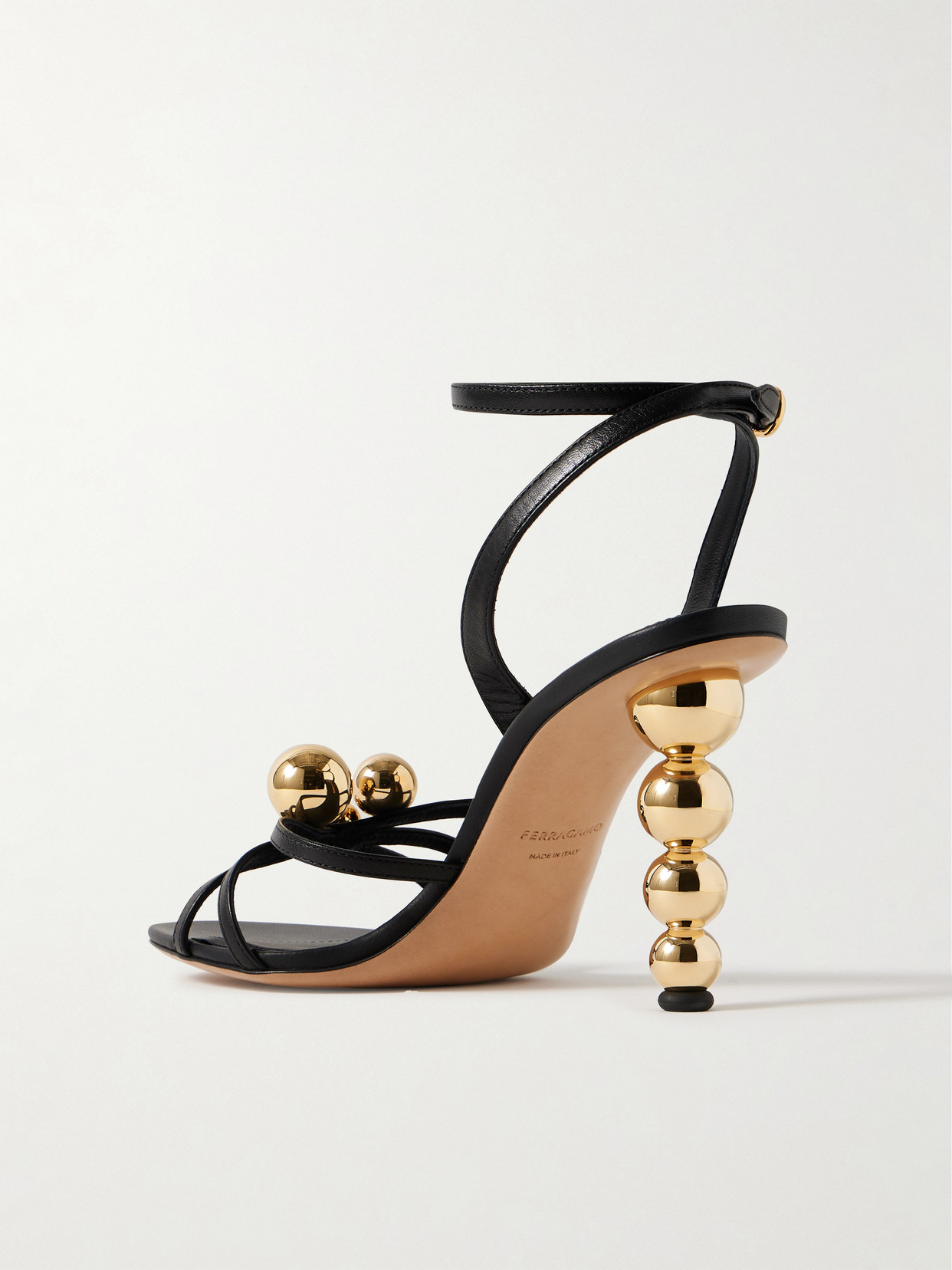 Ferragamo Karina Strappy Spheres Ankle-strap Sandals In Black
