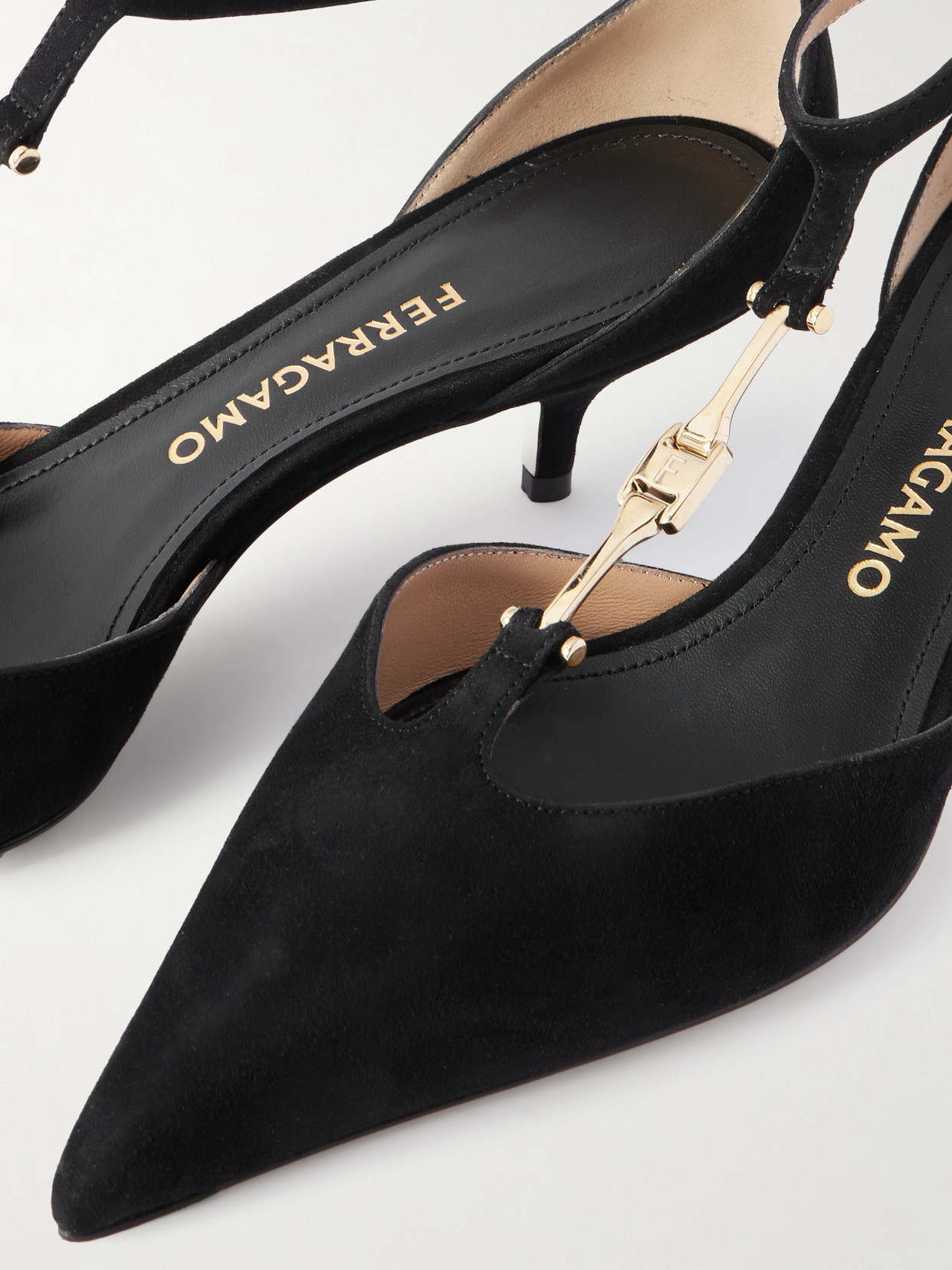 Ferragamo Traci Embellished Suede Pumps In Black