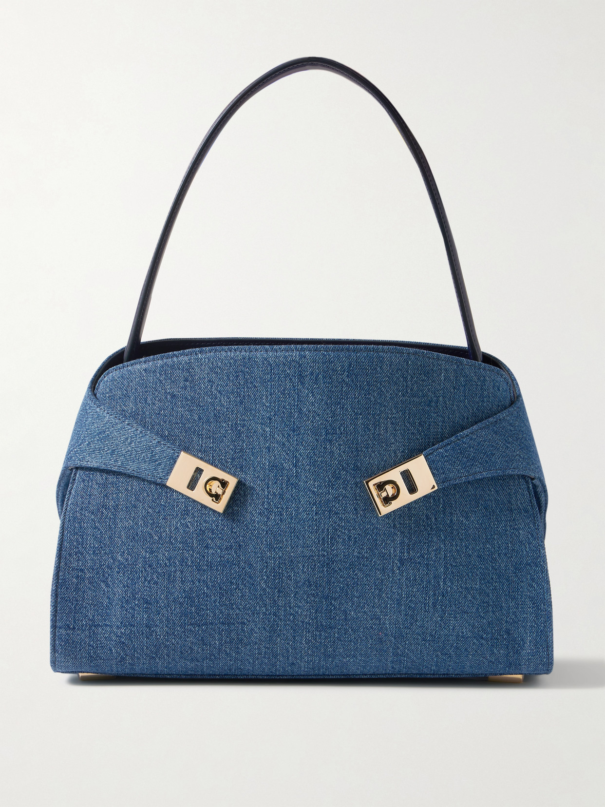 Ferragamo Hug Small Denim Tote In Blue