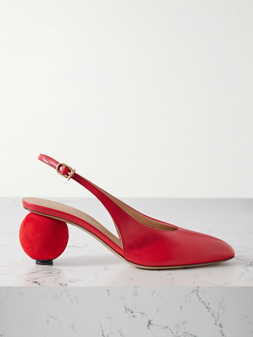 Ferragamo Tessie leather and suede slingback pumps