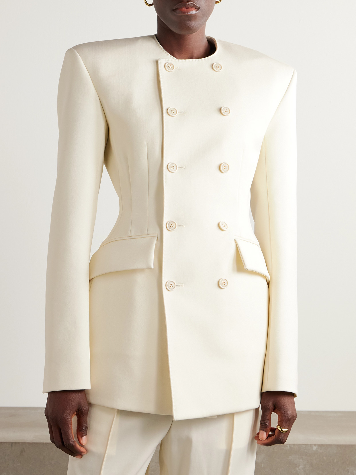 Wardrobe.nyc X Rhw Double-breasted Wool-blend Mini Blazer Dress In White