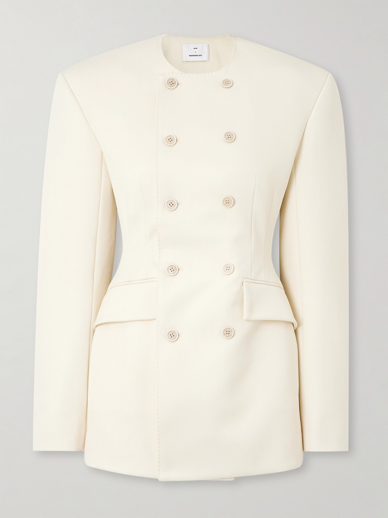 Wardrobe.nyc X Rhw Double-breasted Wool-blend Mini Blazer Dress In White
