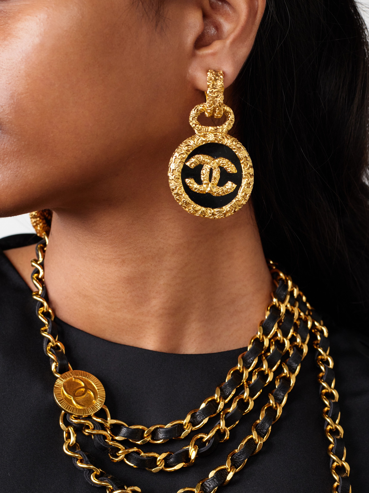 Vintage Chanel Gold-plated And Enamel Clip Earrings