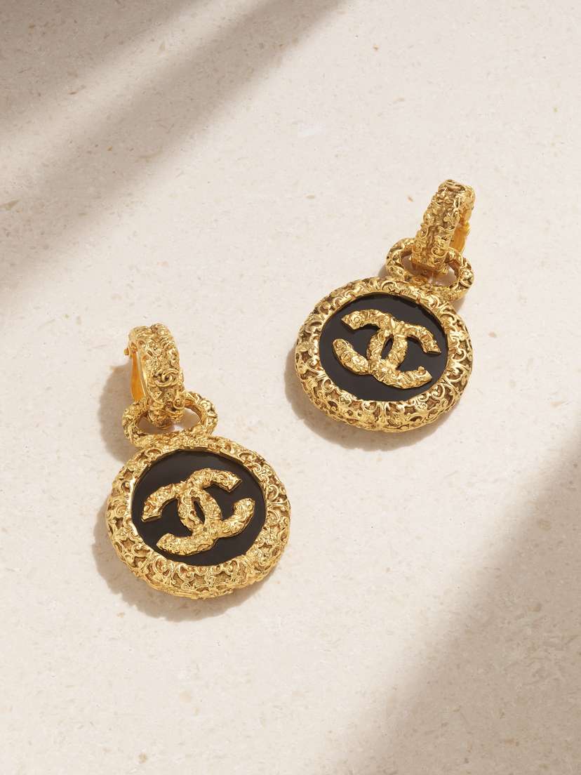 Vintage Chanel plated And Enamel Clip Earrings