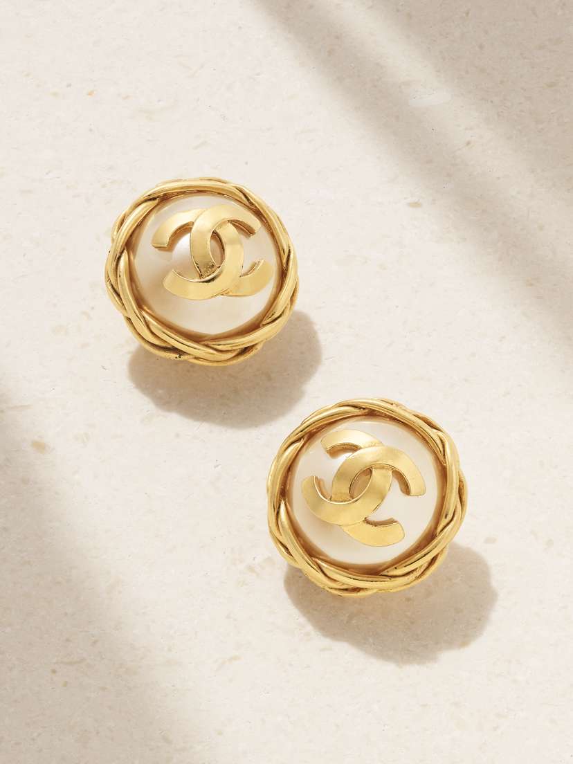 Vintage Chanel plated Faux Pearl Clip Earrings