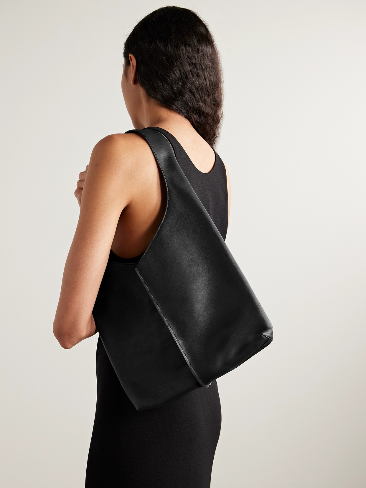 The Row Bindle Stitch Small Leather Tote In Black