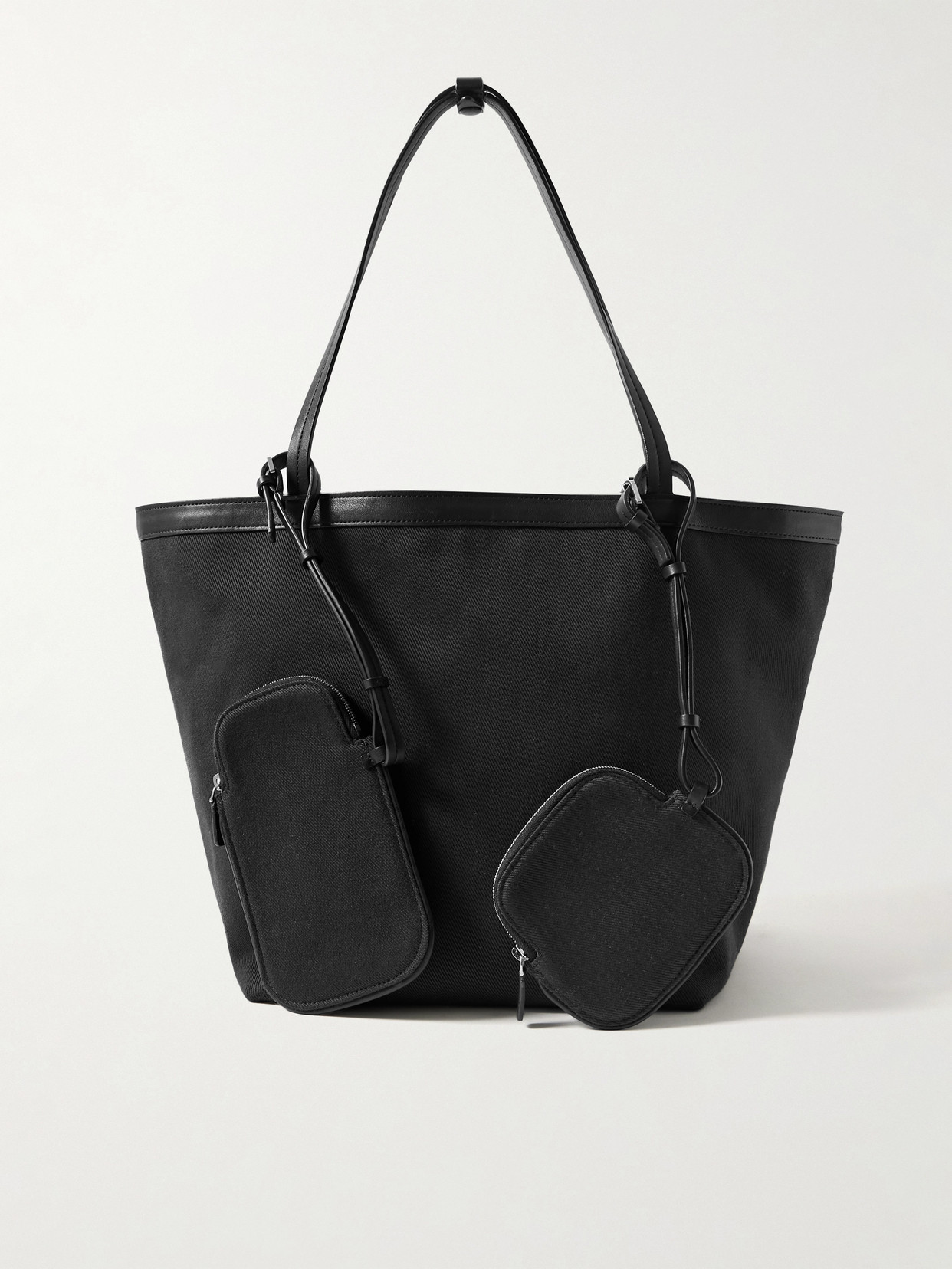 The Row Park Leather-trimmed Twill Tote In Black