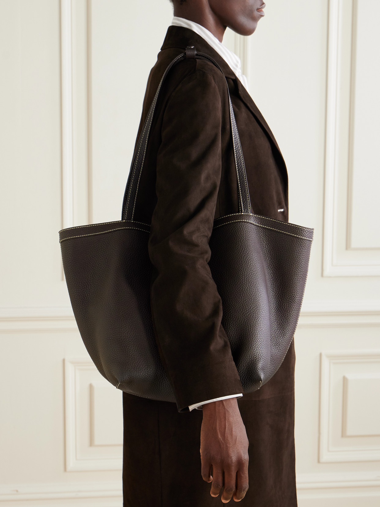 The Row Park Small Textured-leather Tote In Brown