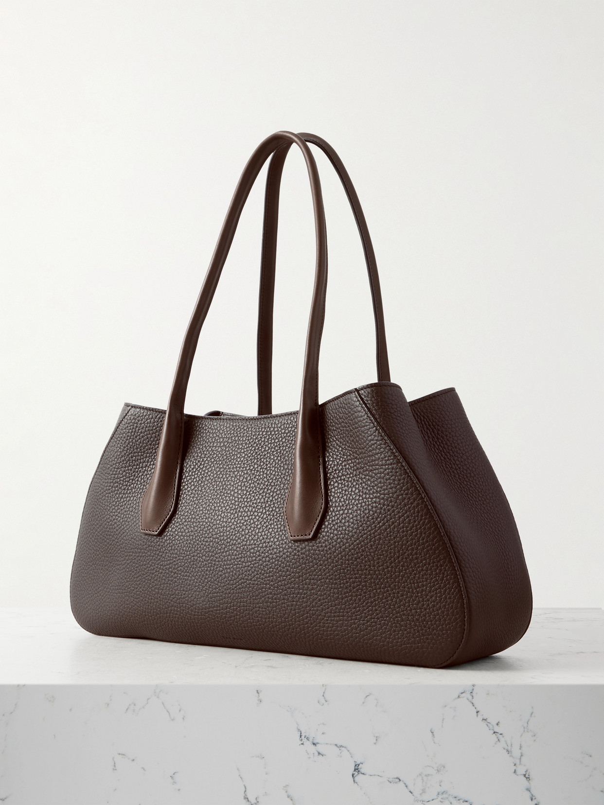 The Row Alger Textured-leather Shoulder Bag In Brown