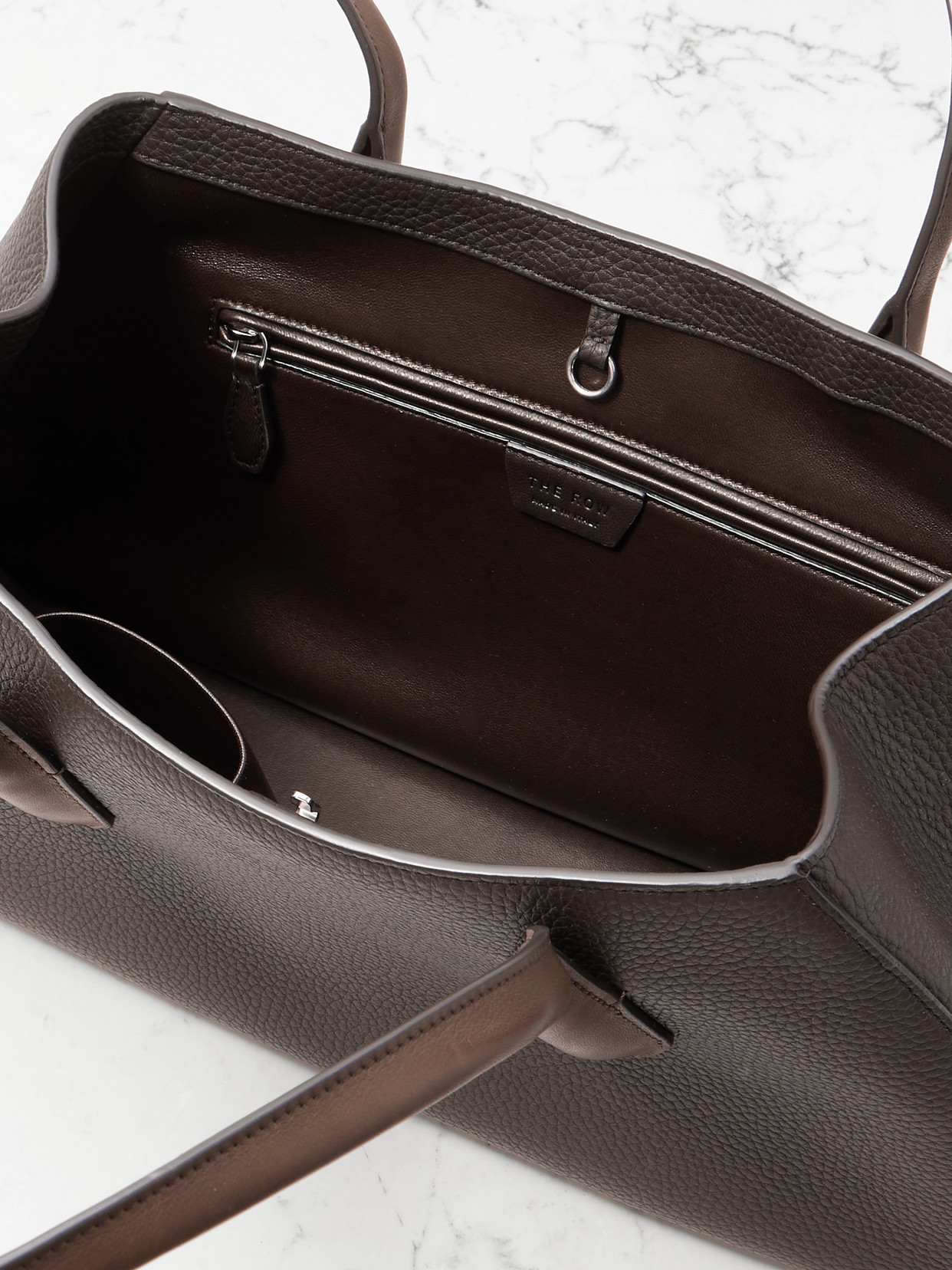 The Row Alger Textured-leather Shoulder Bag In Brown