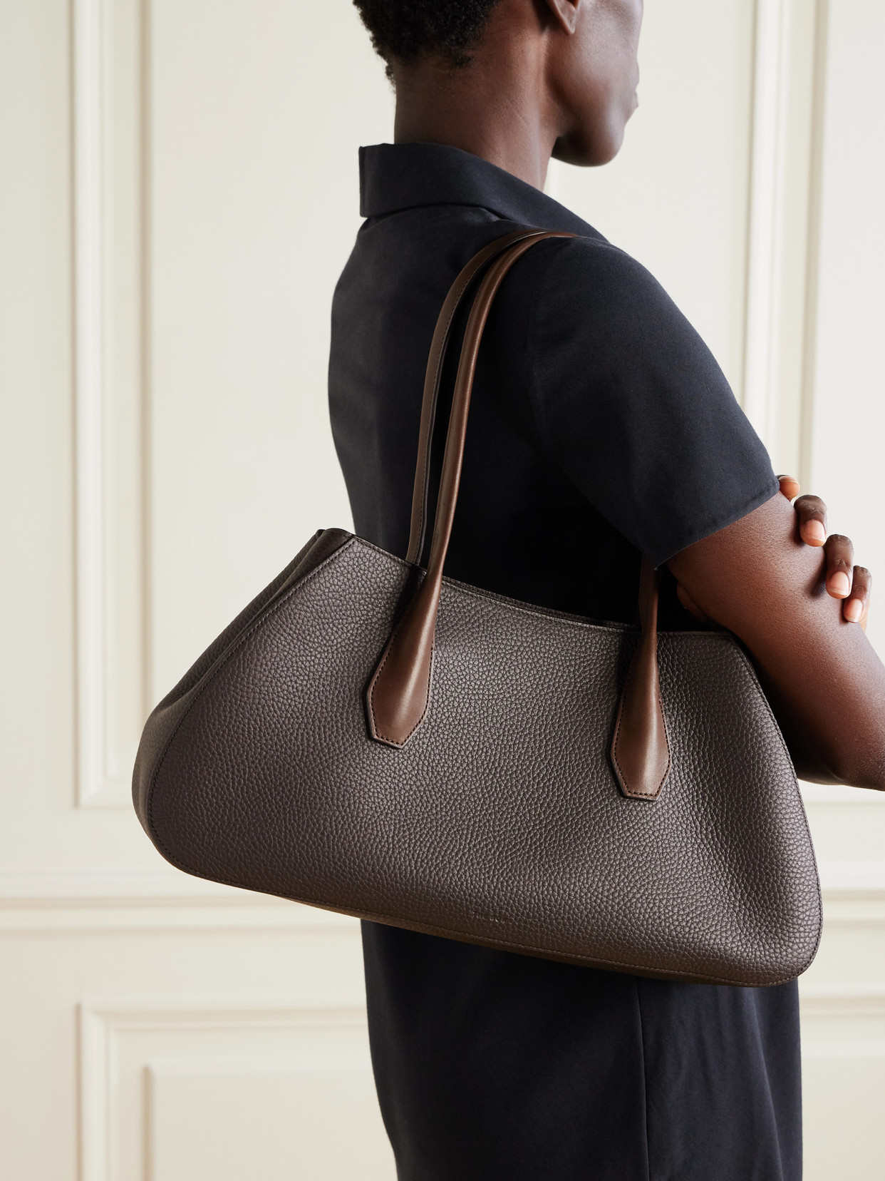 The Row Alger Textured-leather Shoulder Bag In Brown