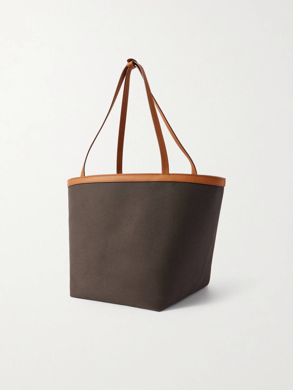 The Row Park Leather-trimmed Twill Tote In Brown