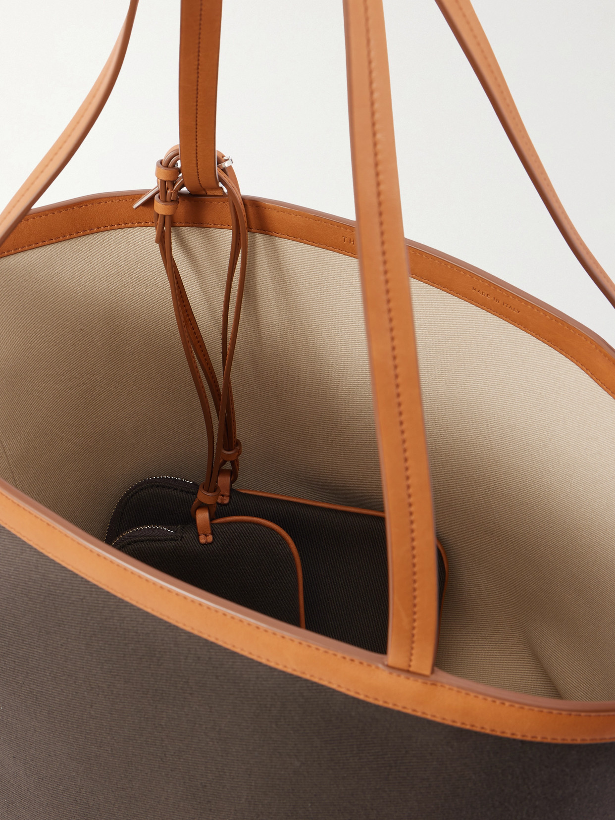 The Row Park Leather-trimmed Twill Tote In Brown