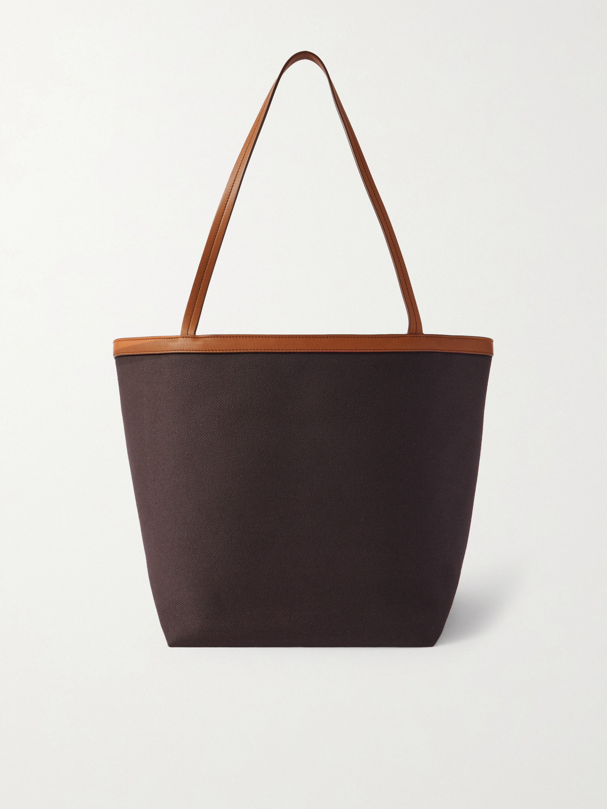 The Row Park Leather-trimmed Twill Tote In Brown